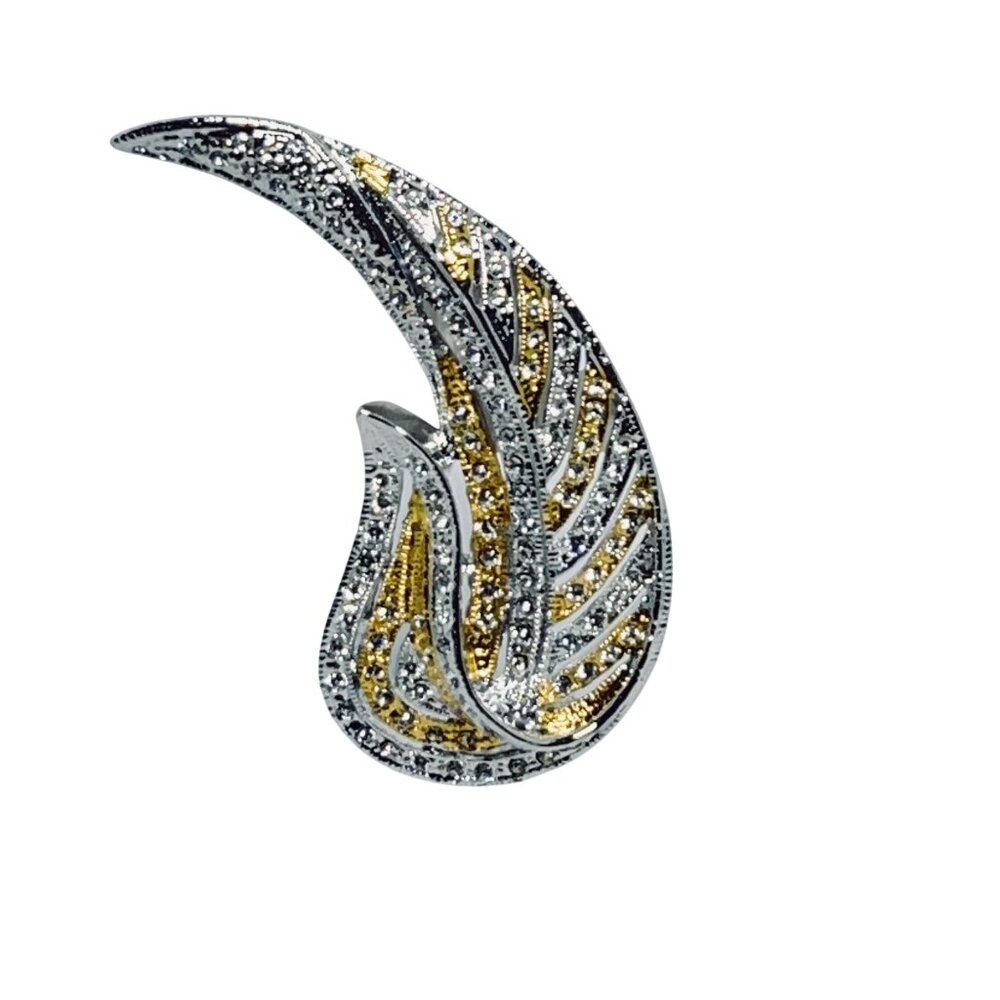 Cameron And Cross Jackie Kennedy Silver & Gold Tone Rhinestone Leaf Brooch (5899 - Picture 2 of 8